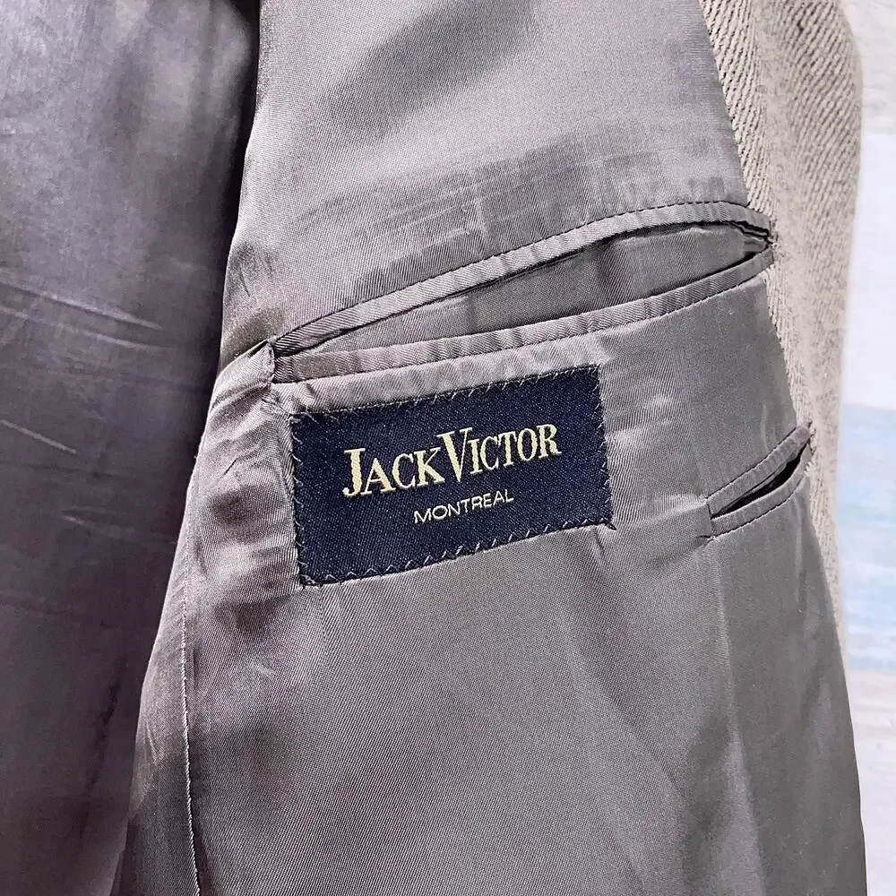 Jack Victor Tweed Wool Sport Coat Jacket Taupe Brown Two Button Mens 42R